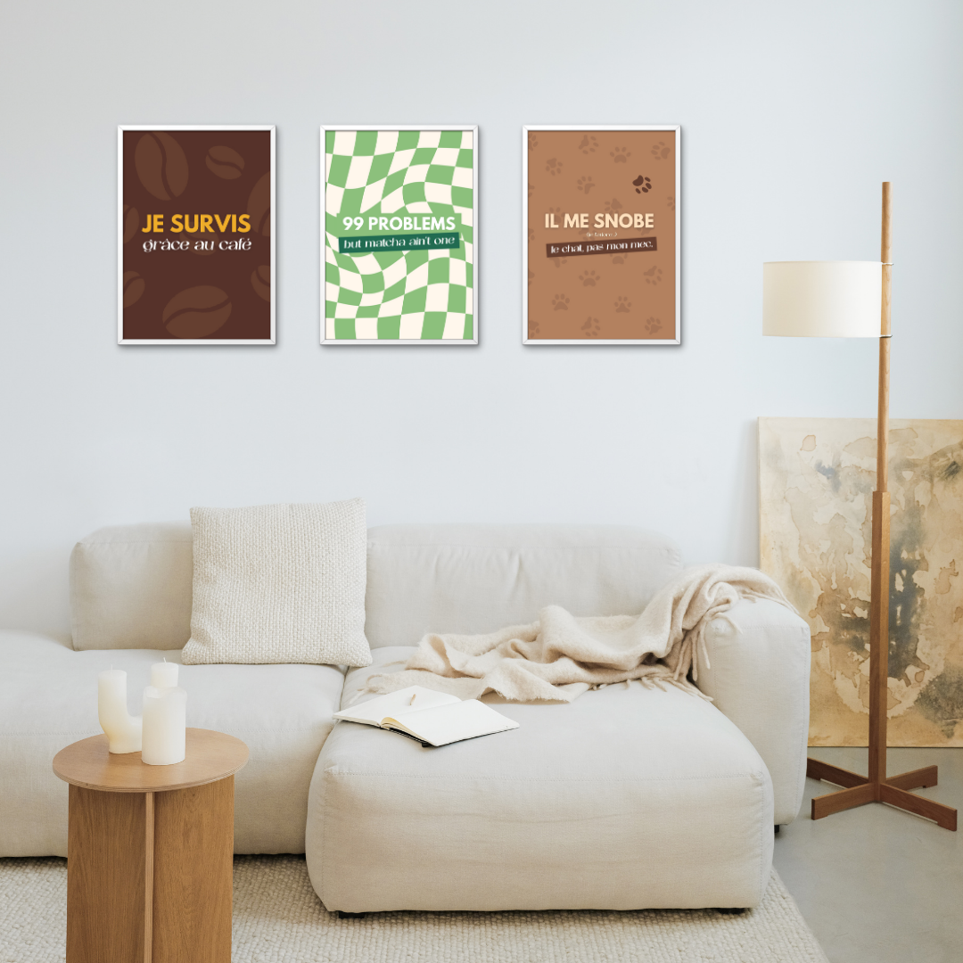 Lot de 3 Affiches Cat & Coffee Club